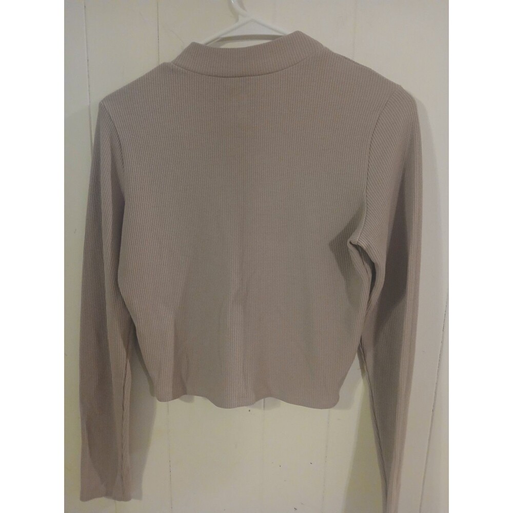 Gilly Hicks Long Sleeve Top Waffle Knit Mock Neck Crop Neutral Athleisure Size-M - Picture 4 of 4